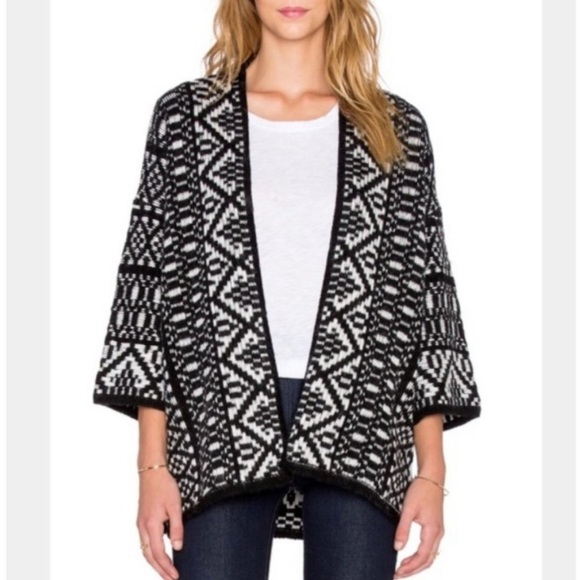 Velvet by Graham & Spencer Black and White Geometric Patterned Open Cardigan - Picture 1 of 13